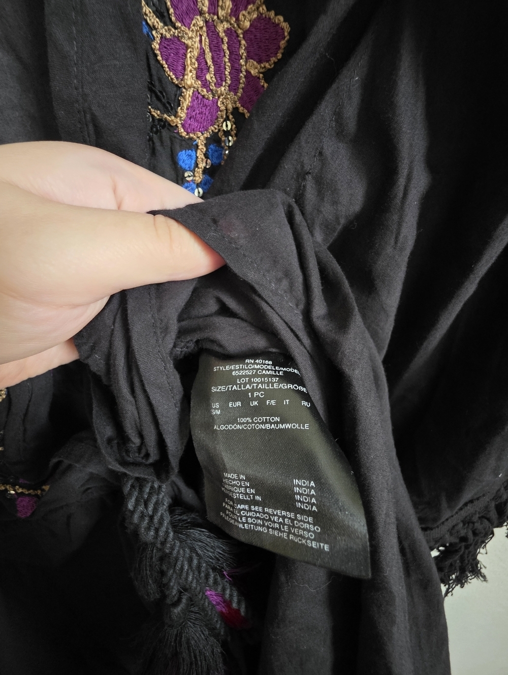 Black Embroidered Fringe Kimono with Colorful Accents - Picture 5 of 5